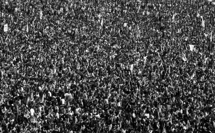 Black and white crowd