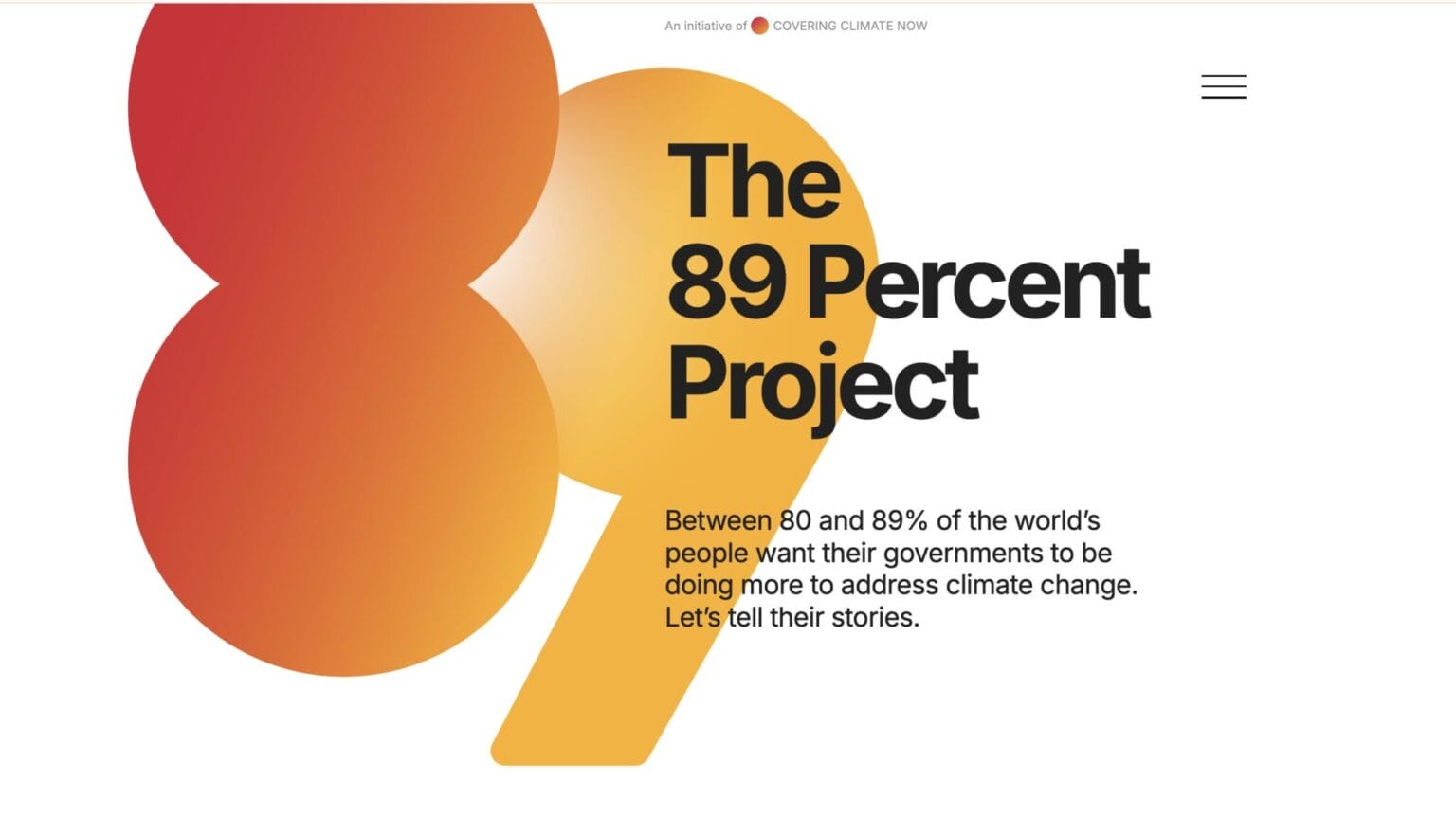 A screenshot of the 89Percent.org homepage, a year-long initiative from CCNow & partners