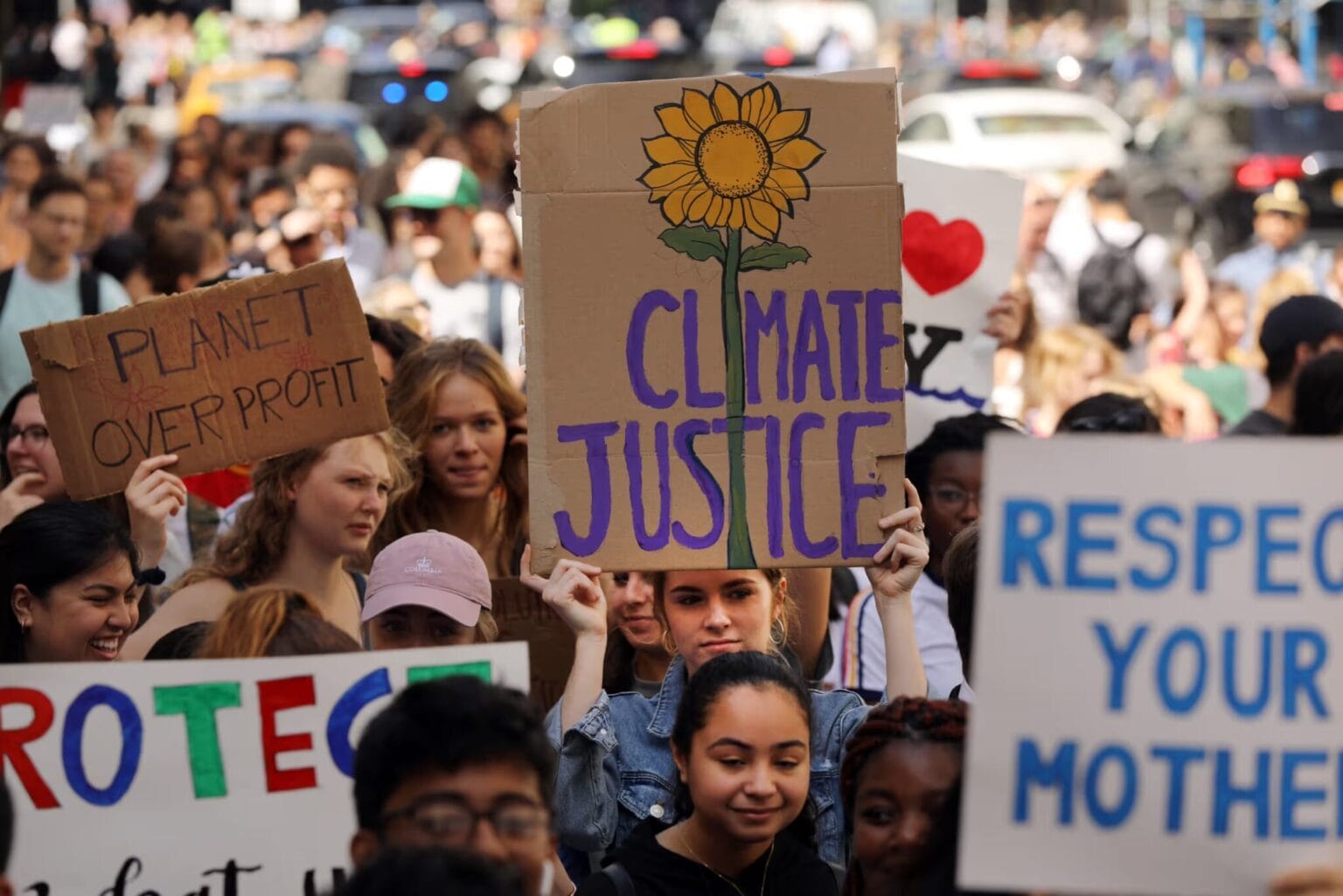 People march as they take part in a strike to demand action on the global climate crisis on 20 September 2019 in New York City. Photograph: Spencer Platt/Getty Images